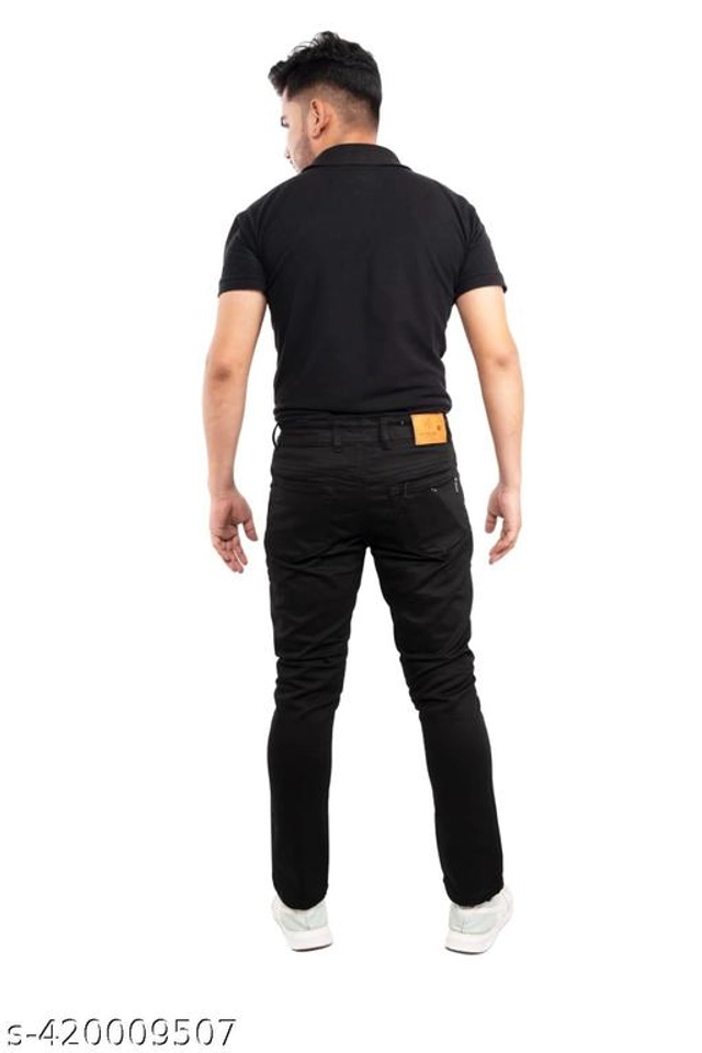 Cotton Slim Fit Trouser for Men (Black, 28)