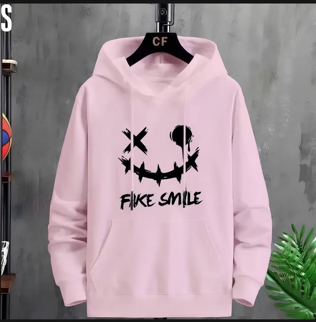 Fleece Printed Hooded Sweatshirt for Men (Pink, M)