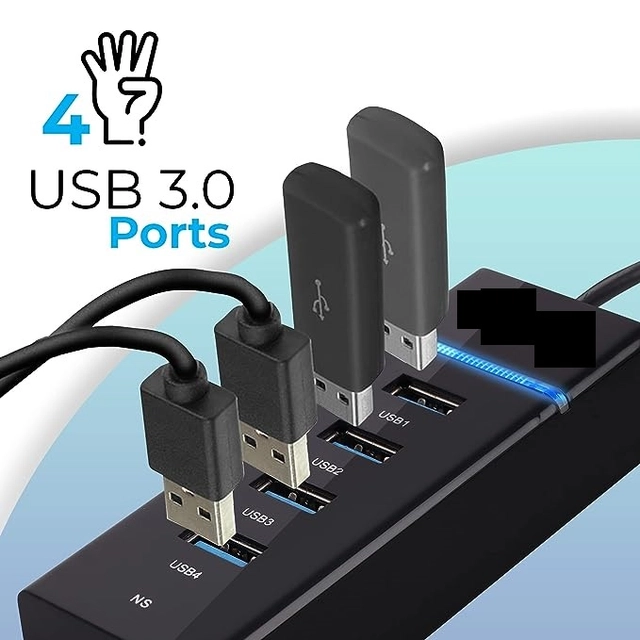 4 Port USB Hub with High Speed Data Transfer Device (Black)