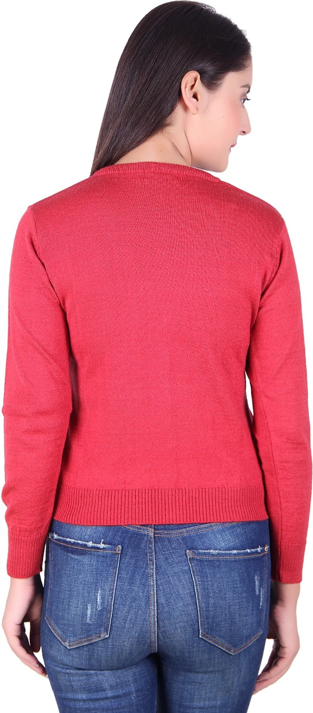 V Neck Solid Cardigans for Women (Coral, M)