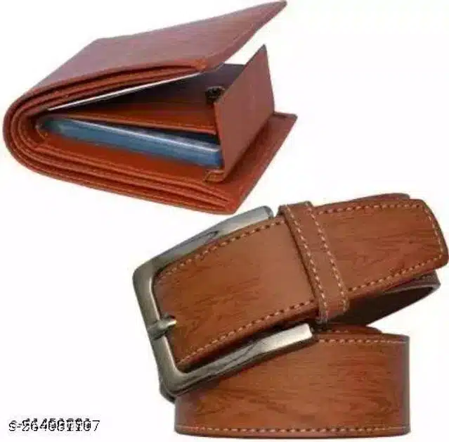 Leather Belt with Wallet for Men (Pack of 2) (Tan & Brown, 26)