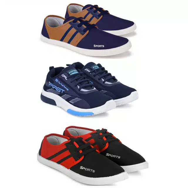 Men's Lace Up Lightweight Sports Shoes (Combo of 3) (Multicolor, 7)