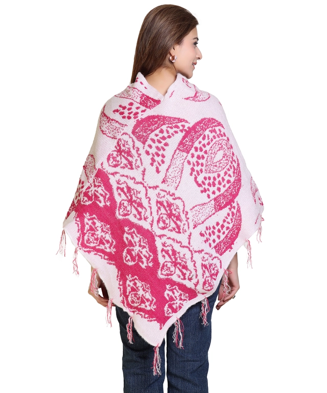 Woolen Self-Design Ponchos for Women (Multicolor, M)