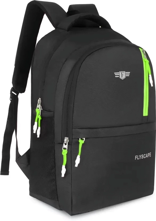 Polyester Laptop Backpack for Men & Women (Black & Light Green, 25 L)