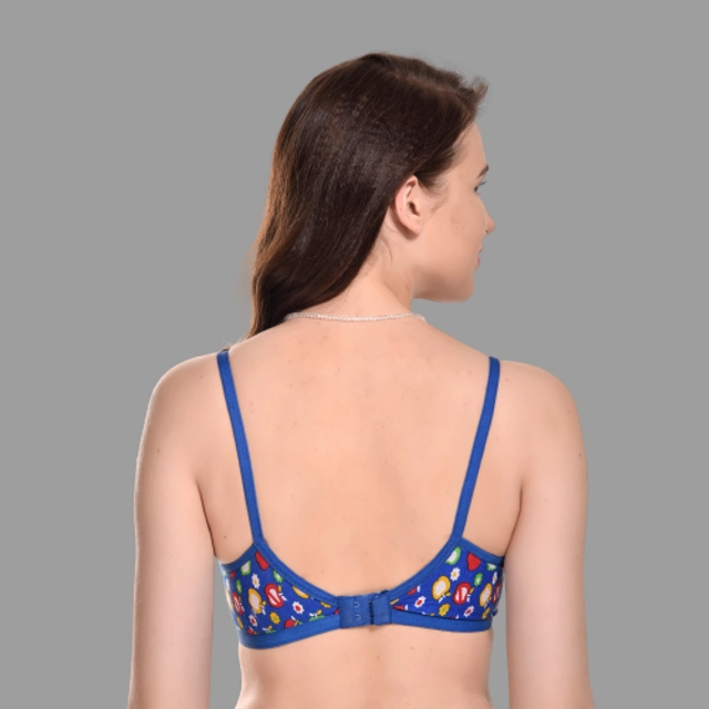 Hosiery Printed Non-Padded Bra for Women (Blue, 28)