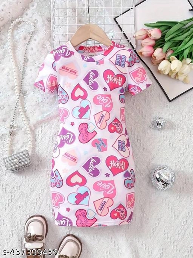 Cotton Blend Dress for Girls (Pink & White, 4-5 Years)