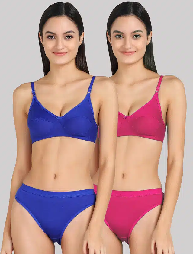 Lingerie Set for Women (Pack of 2) (Blue & Pink, 36) (A-214)