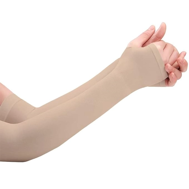 Nylon Arm Sleeves for Men & Women (Beige, Set of 1)