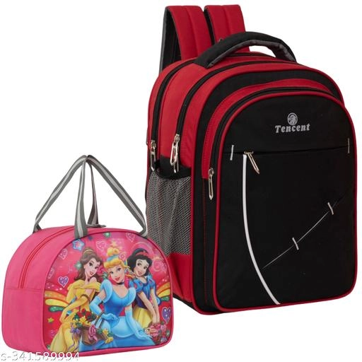 Polyester Backpack with Lunch Box Bag for Kids (Multicolor, Set of 2)