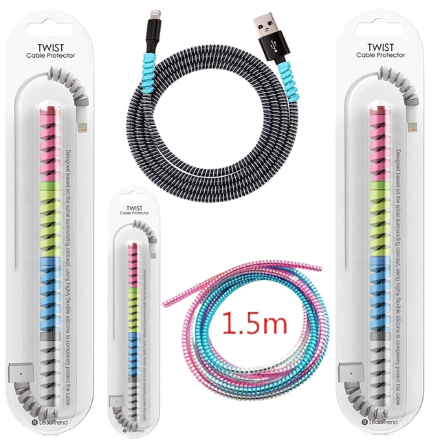 Combo of Silicone 2 Pcs 1.5 m Wire Protectors with 12 Pcs Twist Cable Protectors (Multicolor, Set of 14)