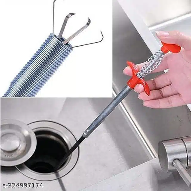 Sink Cleaning Hook Sewer (Silver & Red)