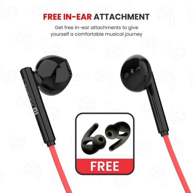 Portronics Wireless Bluetooth in-Ear Neckband with Mic (Red & Black)