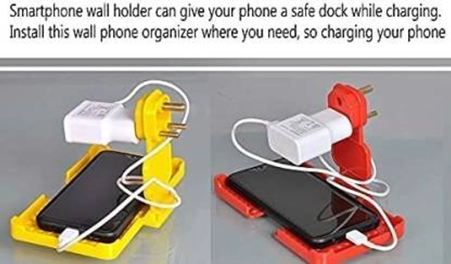 Plastic Wall Mobile Charging Holder (Yellow & Red, Pack of 2)