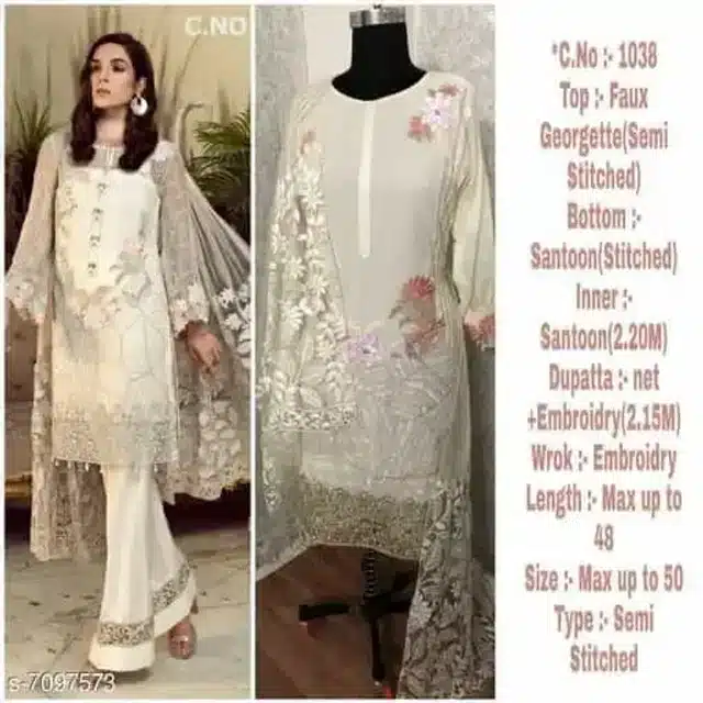 Embroidered Net Semi-Stitched Suits & Dress Materials (Single Pack)