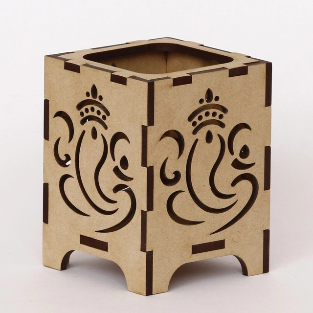 CAPIO ART 1 Compartment MDF Ganesha Wood Pen Stand (Light Brown) (Pack Of 1)