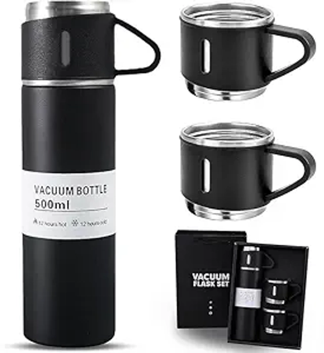 Stainless Steel Vacuum Flask Set with 2 Cups (Multicolor, 500 ml)