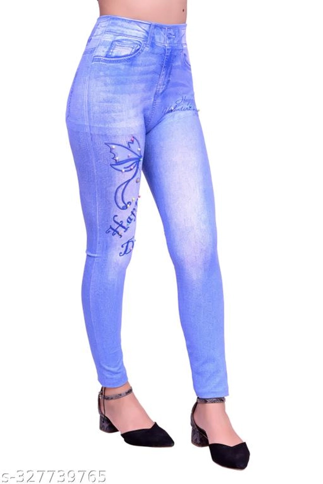 Polyester Dyed Jeggings for Women (Sky Blue, Free Size)