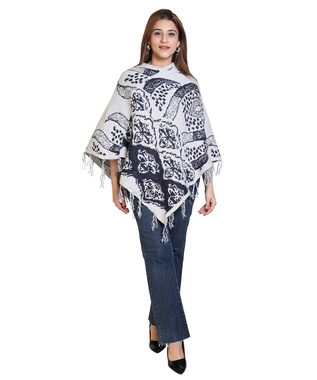 Woolen Self-Design Ponchos for Women (Multicolor, M)