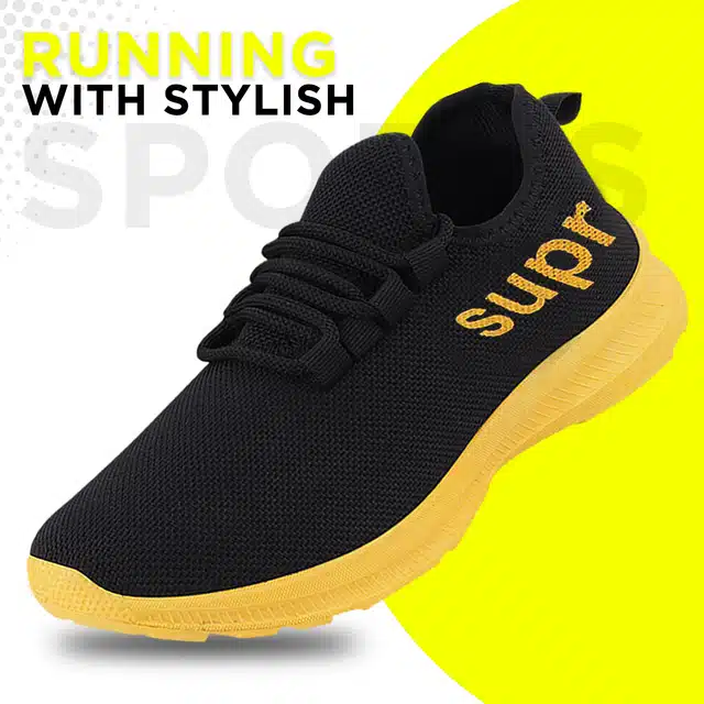 Sports Shoes for Men (Black & Yellow, 6)