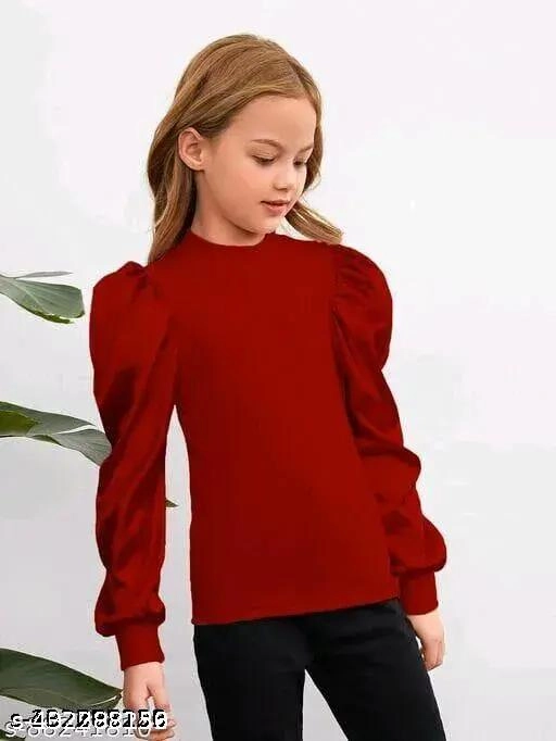 Nylon Solid Top for Girls (Maroon, 3-4 Years)