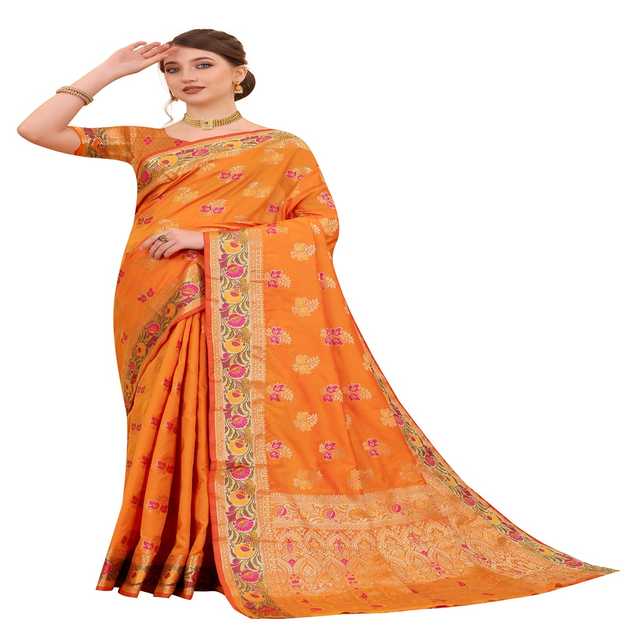 KSNDV Trendz Soft Lichi Silk Saree For Womens (Orange) (A891)