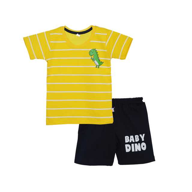CATCUB Boys and Girls Cotton T-Shirt & Pant Clothing Set (Yellow, 6-12 Months) (C-108)