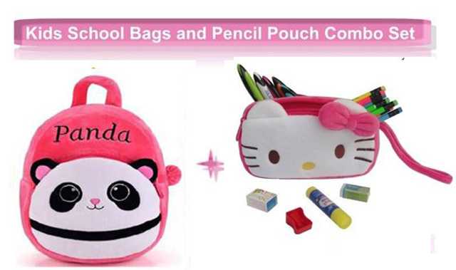 Kooniv Plus Polyester Kids School Bag And Pencil Pouch Combo (Pack Of 2, Pink) (AG-5)