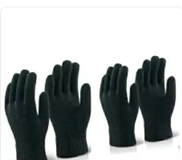 Woolen Winter Gloves for Men (Black, Free Size) (Set of 2)