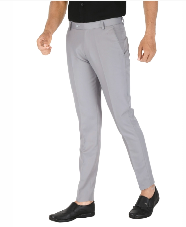 Poly Viscose Solid Trouser for Men (Light Grey, 28)