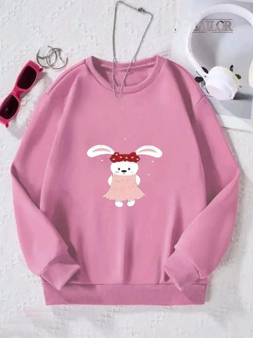 Fleece Printed Full Sleeves Sweatshirt for Women & Girls (Pink, S)