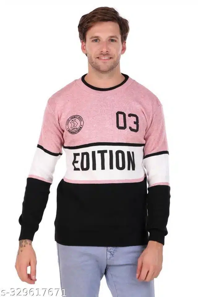 Acrylic Sweater for Men (Pink & Black, L)