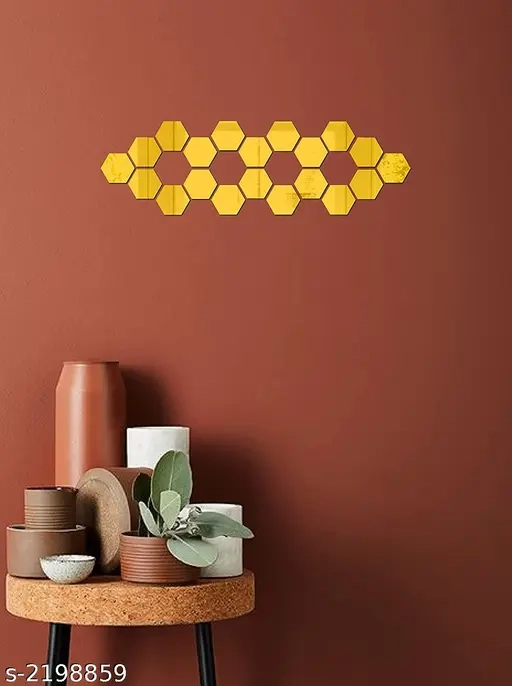 20 Hexagon Golden (Each Hexagon Size 12 cm x 10 cm) 3D Hexagon Mirror Wall Stickers, 3D Mirror Stickers for Wall Large Size, 3D Wall Mirror Stickers (Pack of 20)