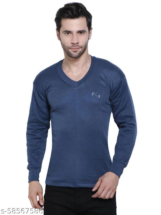 Cotton Thermal Topwear for Men (Blue, M)