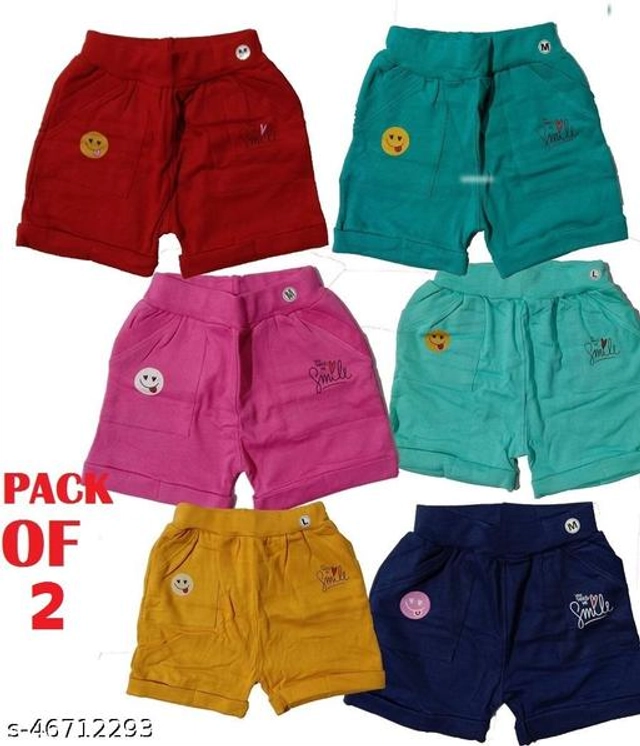 Cotton Shorts for Girls (Multicolor, 3-4 Years) (Pack of 2)