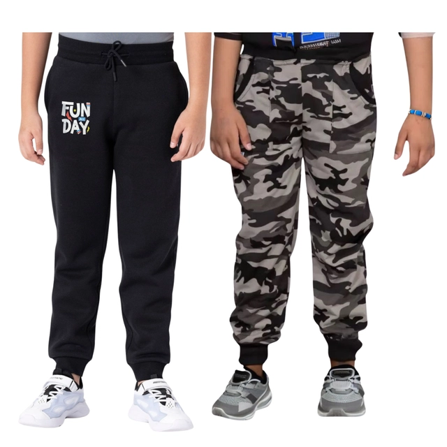 Cotton Blend Regular Fit Trackpants for Boys & Girls (Black & Grey, 2-3 Years) (Pack of 2)