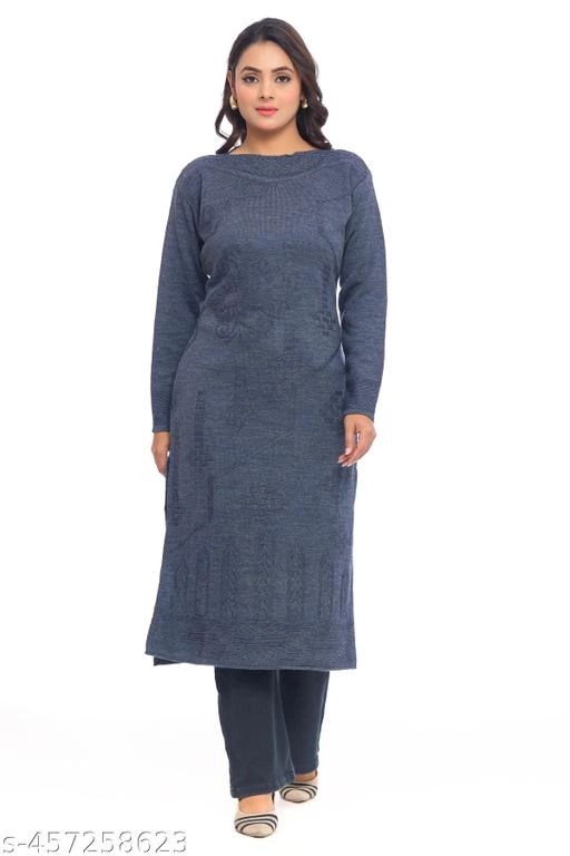 Woolen Solid Kurti for Women (Dark Grey, Free Size)