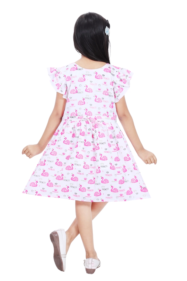 Cotton Blend Printed Frock for Girls (White & Pink, 1-2 Years)