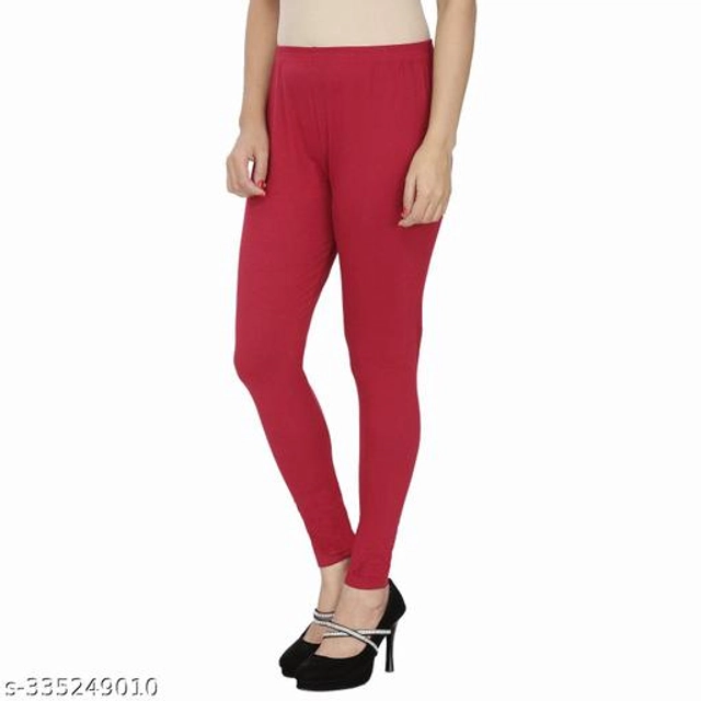 Cotton Lycra Leggings for Women (Maroon, 26)