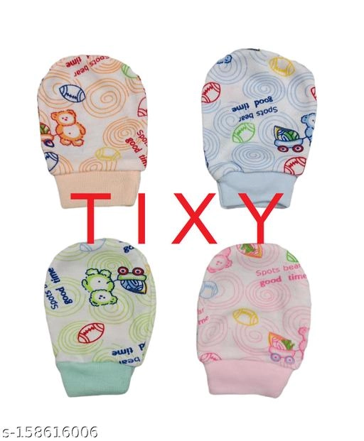 Cotton Gloves for Kids (Multicolor, 0-2 Months) (Set of 4)