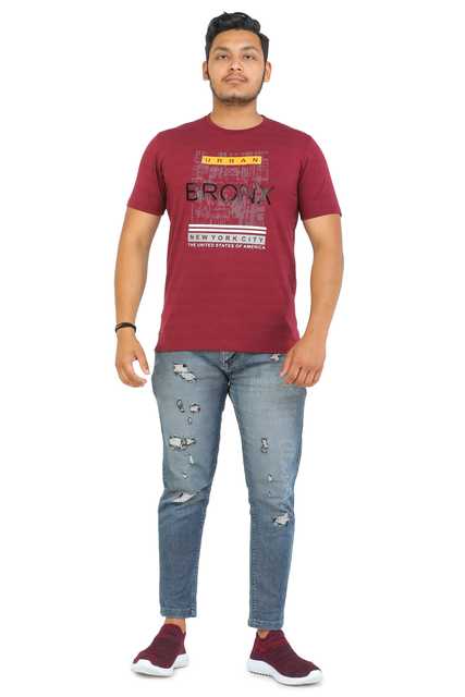 Fosty Men's Cotton Stylish T-Shirts (Maroon, L) (ADE-711)