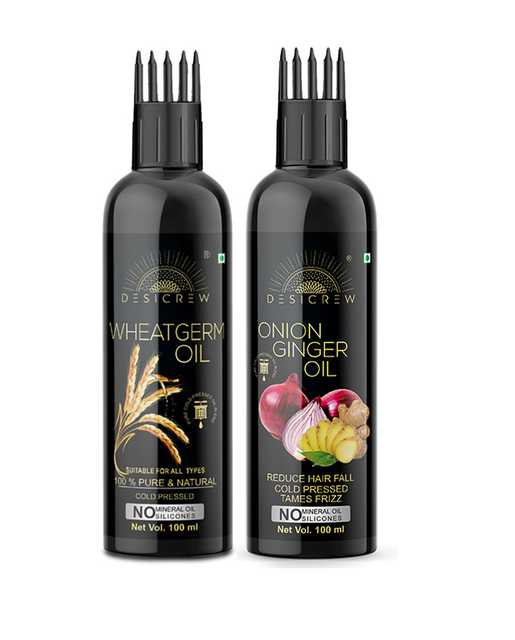 Desi Crew Pure Wheatgerm Oil & Onion Ginger Oil For Skin, Body & Hair Care (Pack Of 2, 100 ml) (KGE-809)