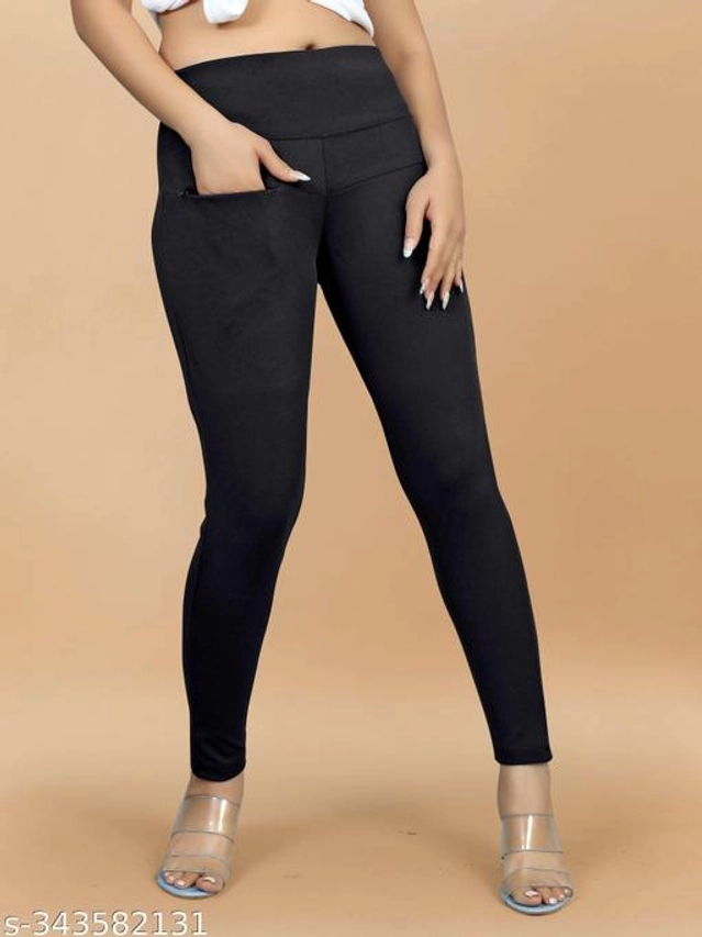 Lycra Jeggings for Women (Black, 38)