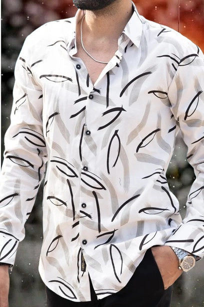 Full Sleeves Printed Shirt for Men (Multicolor, S)