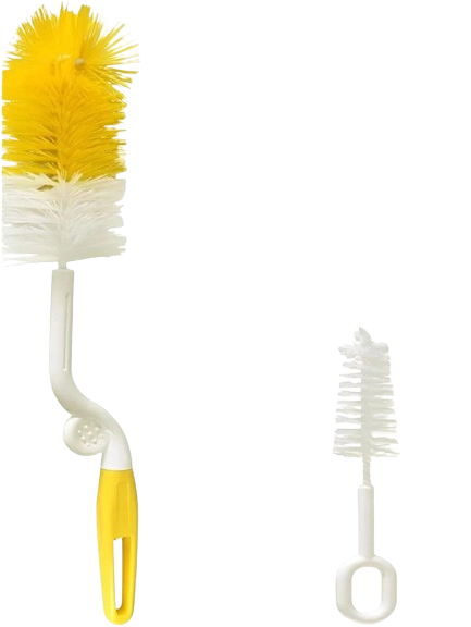 Combo of Nipple & Bottle Cleaning Brushes (Yellow & White, Set of 2)