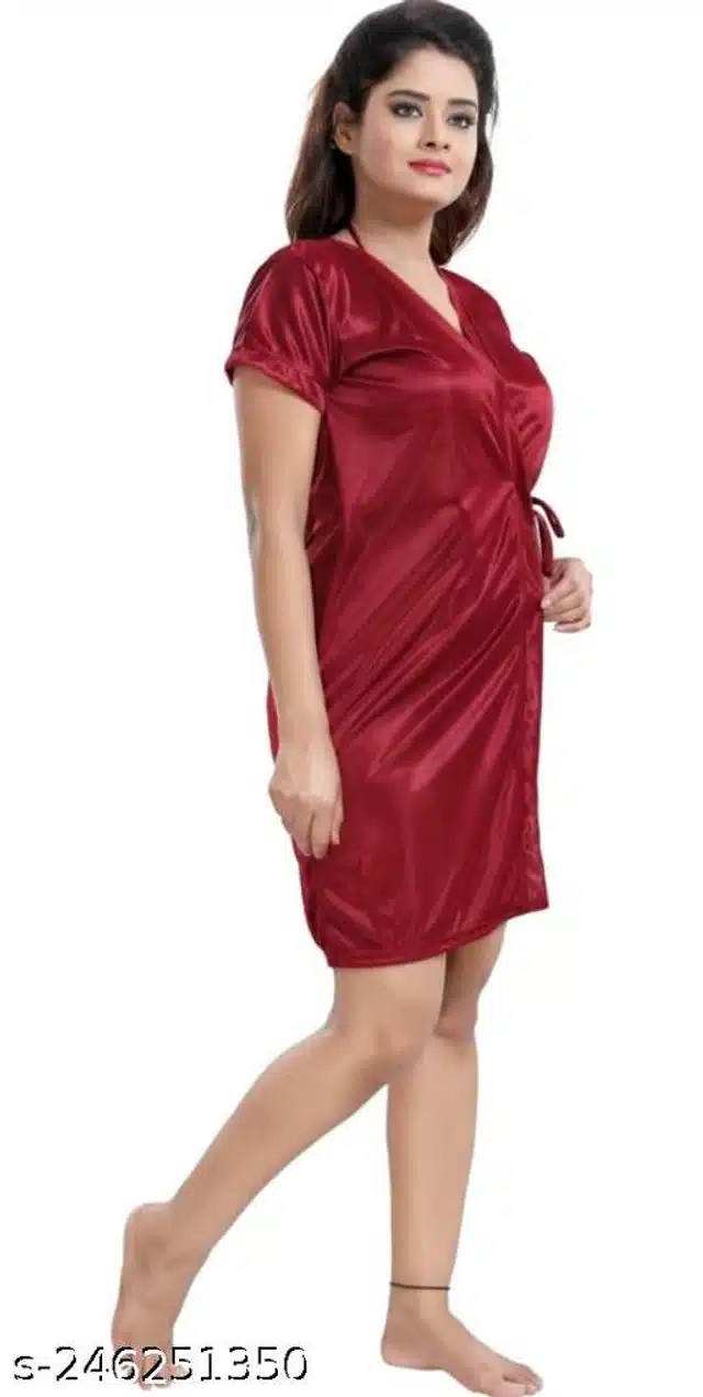 Bathrobe with Babydoll for Women (Maroon, M)