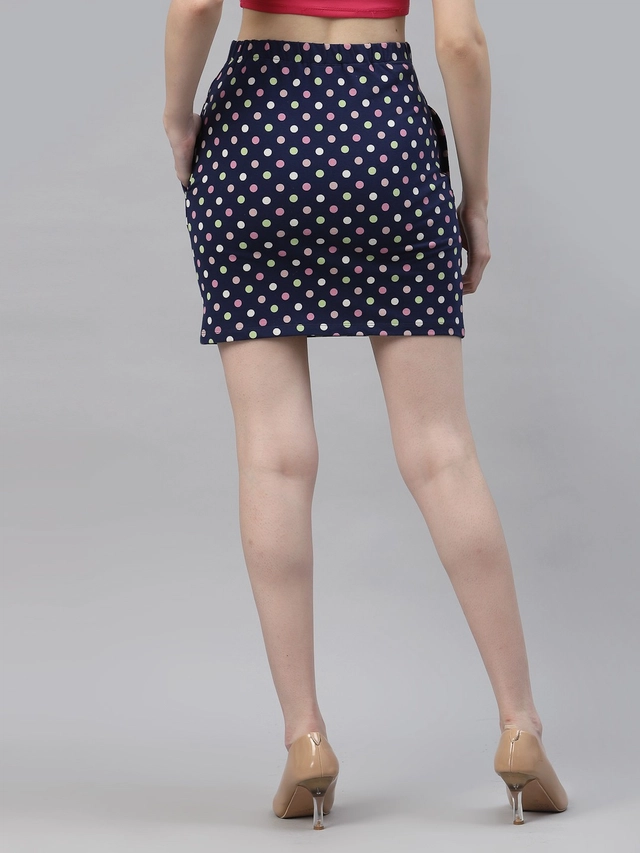 Pure Cotton Polka Print Skirt for Women (Navy Blue, 28)