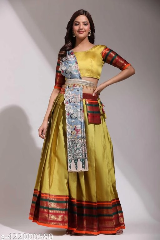 Art Silk Solid Un Stitched Lehenga with Choli & Dupatta for Women (Yellow)