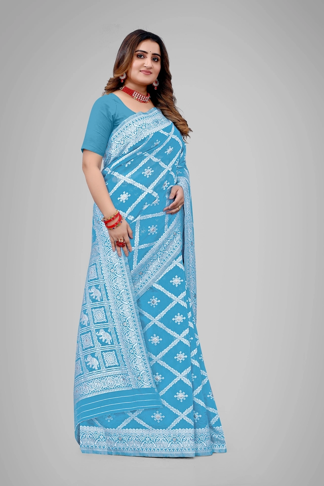 Cotton Silk Woven Design Saree for Women (Sky Blue, 6.3 m)