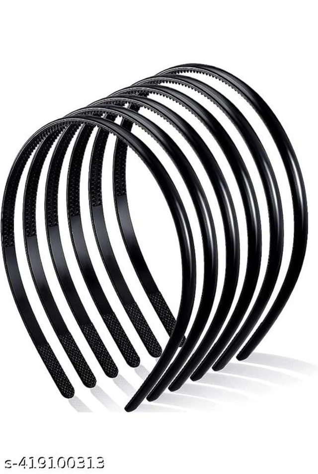 Plastic Hair Band for Women (Black, Pack of 6)