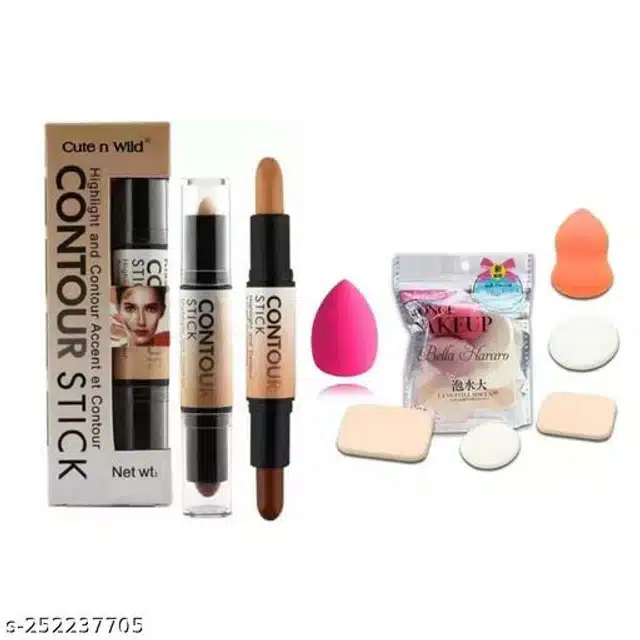 2 in 1 Contour Stick with Makeup Blender Puffs Set (Set of 2)